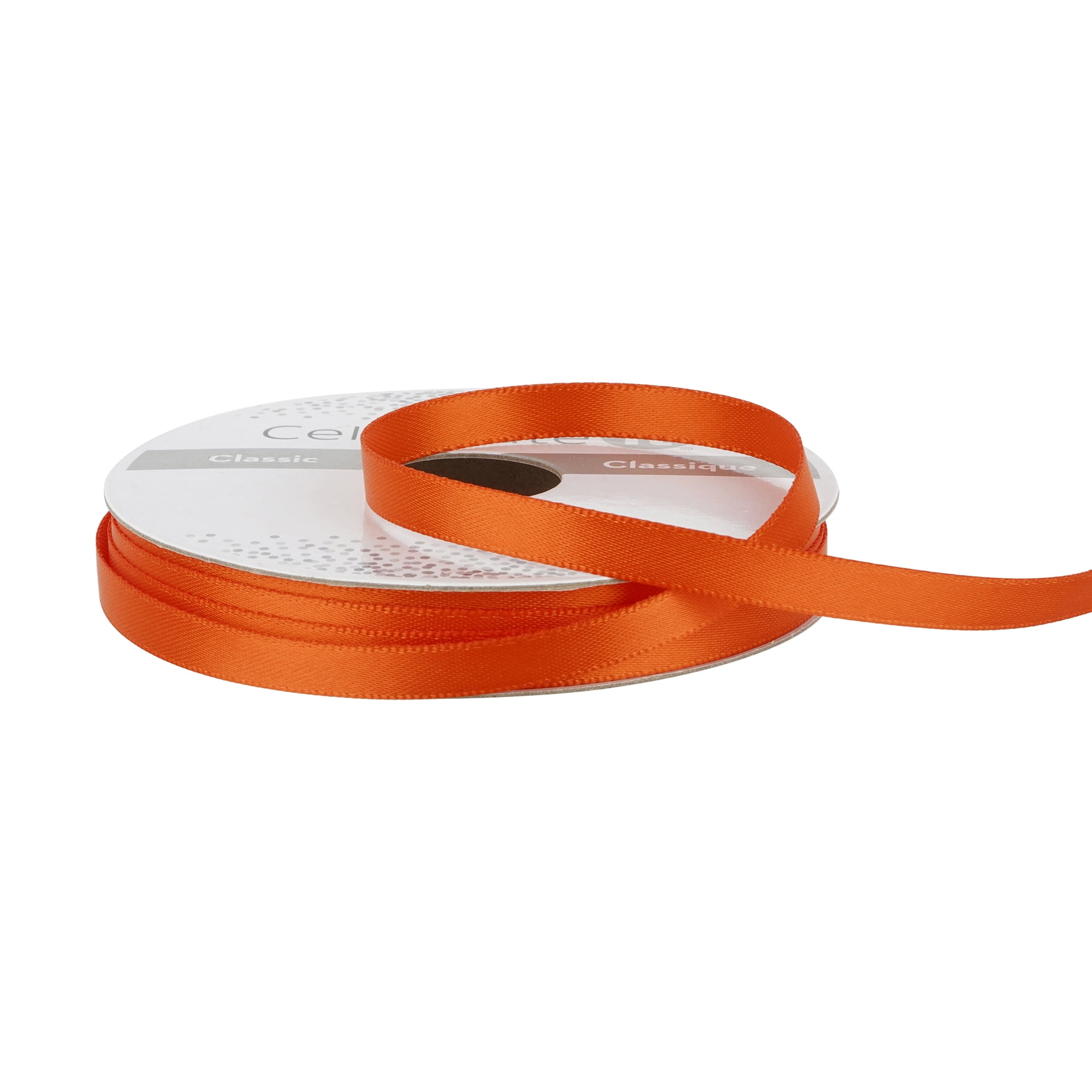 Celebrate It 1/4" x 10yd. Autumn Orange Satin Ribbon - Non-Wired with Woven Edge, Polyester - Ideal for Gift Wrapping, Baskets & DIY Crafts, 24 Pack
