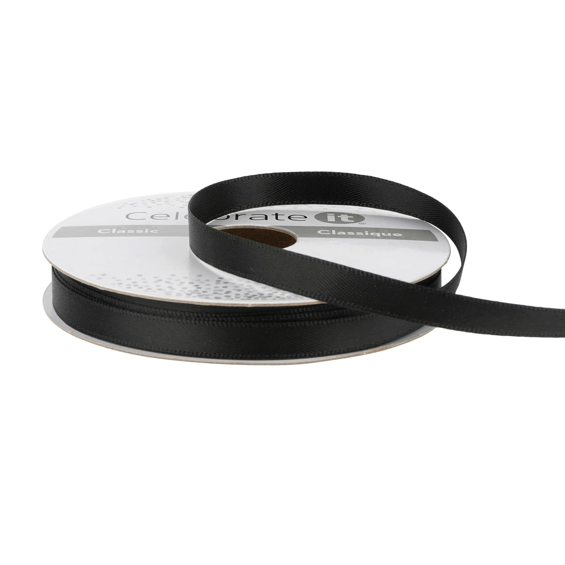 1/4" x 10yd. Black Satin Ribbon by Celebrate It – Non-Wired with Woven Edge - Polyester – Ideal for Gift Wrapping - Baskets & DIY Crafts - 24 Pack