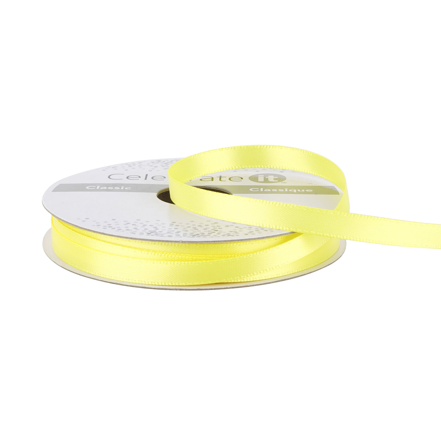 Celebrate It 1/4" x 10yd. Bright Yellow Satin Ribbon - Non-Wired with Woven Edge, Polyester - Ideal for Gift Wrapping, Baskets & DIY Crafts, 24 Pack