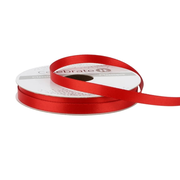 1/4" x 10yd. Red Satin Ribbon by Celebrate It – Non-Wired with Woven Edge - Polyester – Ideal for Gift Wrapping - Baskets & DIY Crafts - 24 Pack