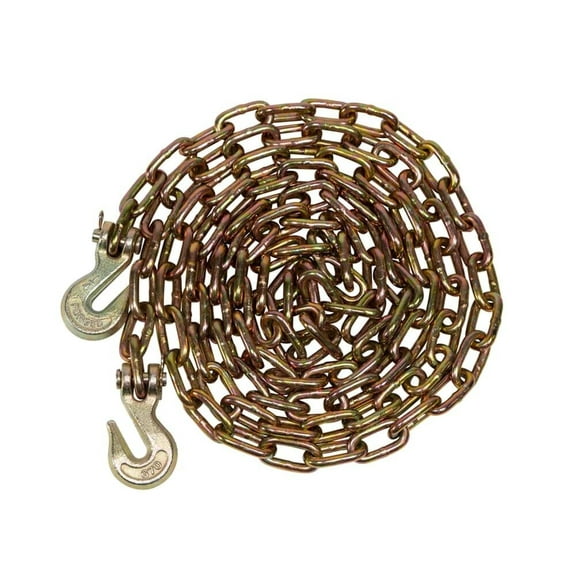 1/4" x 12' Transport Binder Chain Grade 70 with Grab Hook - 3150 LBS WLL Transport Binder Tow Chain with Hooks - Towing Equipment - Gold Chromate