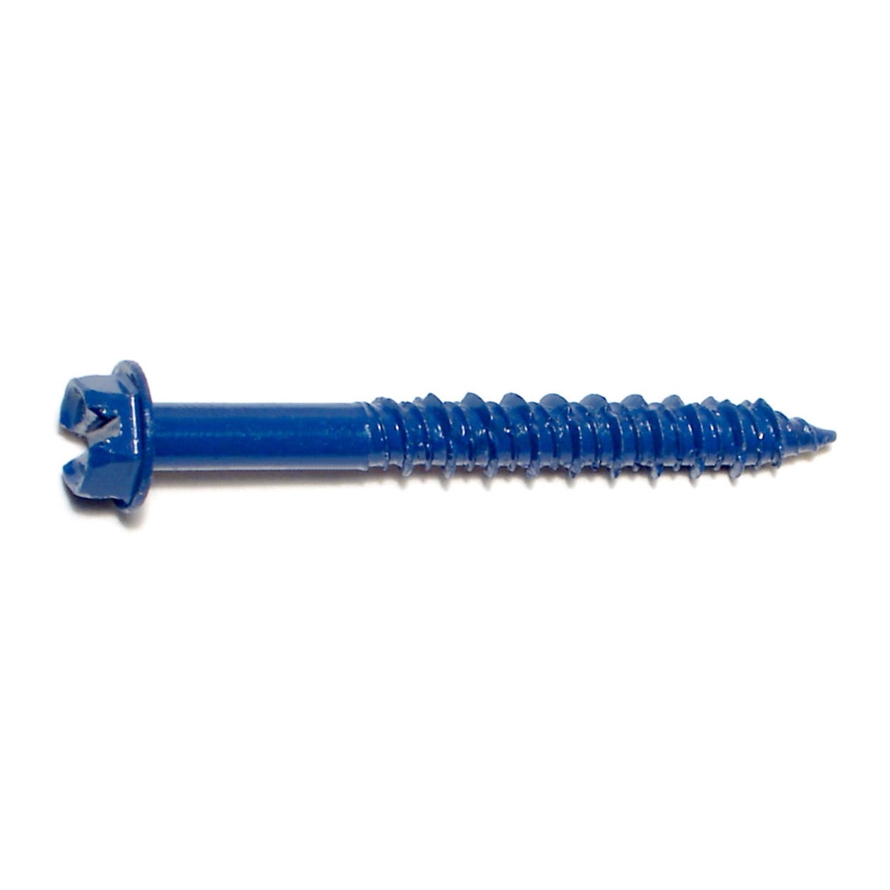 1/4" x 2-1/4" Blue Ruspert Coated Steel Slotted Hex Washer Head Masonry Screws