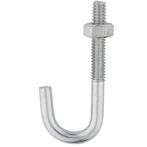 1/4" x 2-5/16" Zinc Plated Steel J Bolt with Hex Nut
