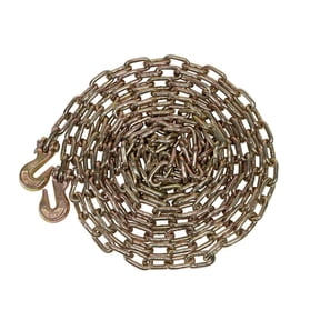 1/4" x 20' Transport Binder Chain Grade 70 with Grab Hook - 3150 LBS WLL Transport Binder Tow Chain with Hooks - Towing Equipment - Gold Chromate