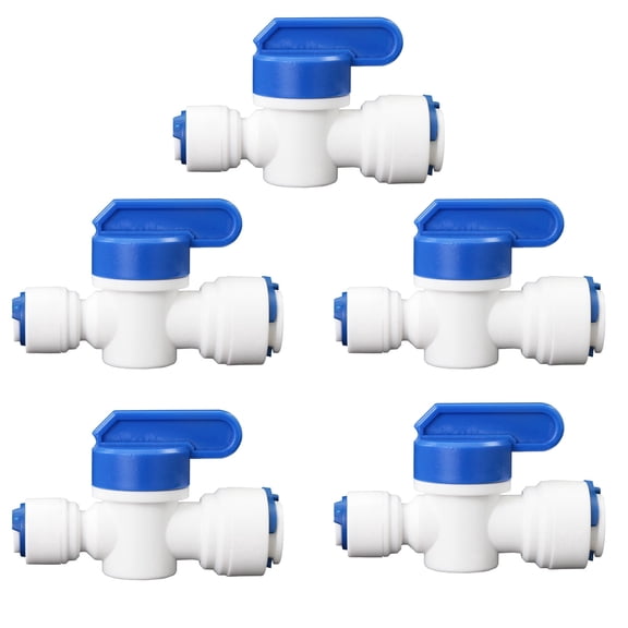 1/4" x 3/8" OD PE Hose Quick Connect Ball Valve, Plastic Push-In Fitting for RODI Reverse Osmosis Water Filtration System, 5 PCS