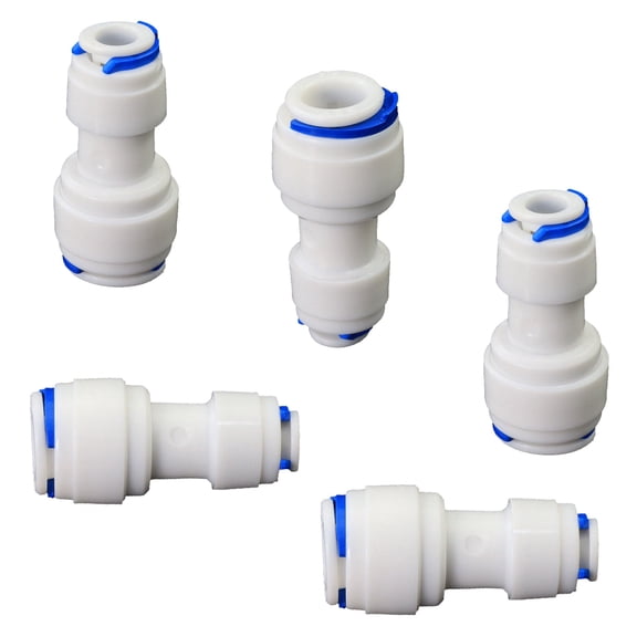 1/4" x 3/8" OD Push-In Reducing Fitting, Plastic Quick Connect Pipe Connector for RODI Water Filtration System, 5 PCS