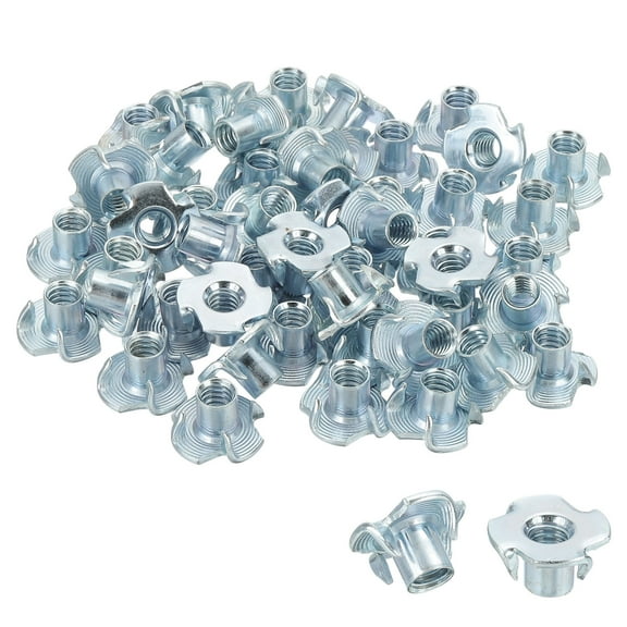 1/4" x 3/8" T-Nuts, 50 Pcs 4 Pronged Tee Nuts Threaded Inserts for Wood Working Rock Climbing Holds Furniture Cabinetry, Blue