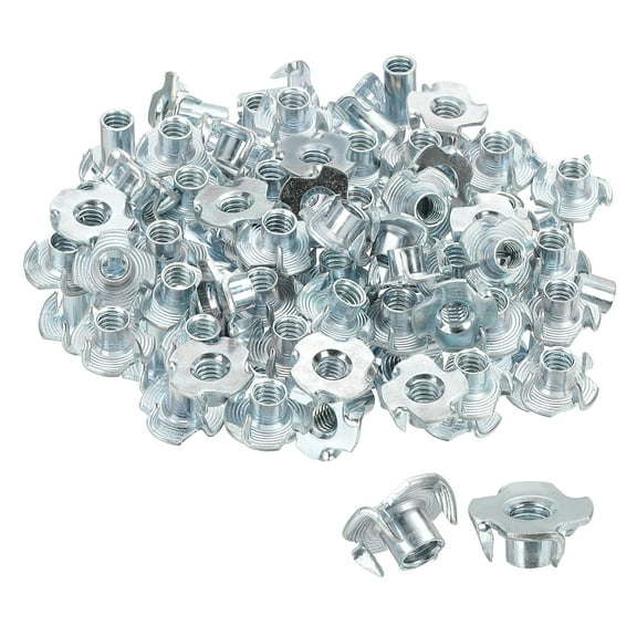 1/4" x 5/16" T-Nuts, 50 Pcs 4 Pronged Tee Nuts Threaded Inserts for Wood Working Rock Climbing Holds Furniture Cabinetry, Blue