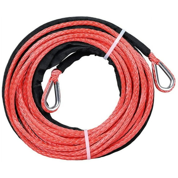1/4" x 50' UHMWPE Synthetic Winch Rope Extension Loop Ends for ATV UTV Offroad 1pc, Red