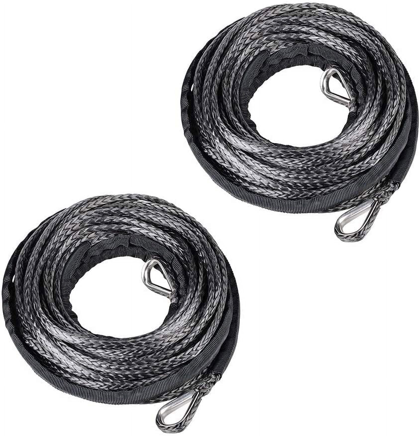 AMOPA 92ft x 1/2inch UHMWPE Synthetic Winch Rope Protective Sleeve and Red  Hook for ATV