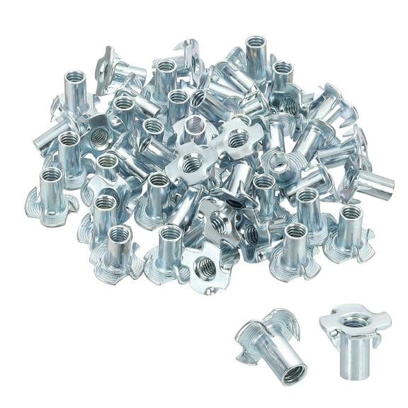 1/4" x 9/16" T-Nuts, 50 Pcs 4 Pronged Tee Nuts Threaded Inserts for Wood Working Rock Climbing Holds Furniture Cabinetry, Blue