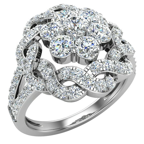 1.40 CT Braided Halo Split Shank with Illusion Solitaire Cluster Ring 18K White Gold (G,VS)