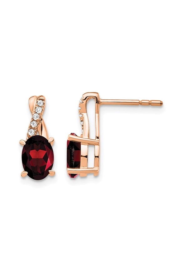 1.40 Carat (Ctw) Garnet Earrings in 10K Rose Pink Gold with Accent Diamonds for Women