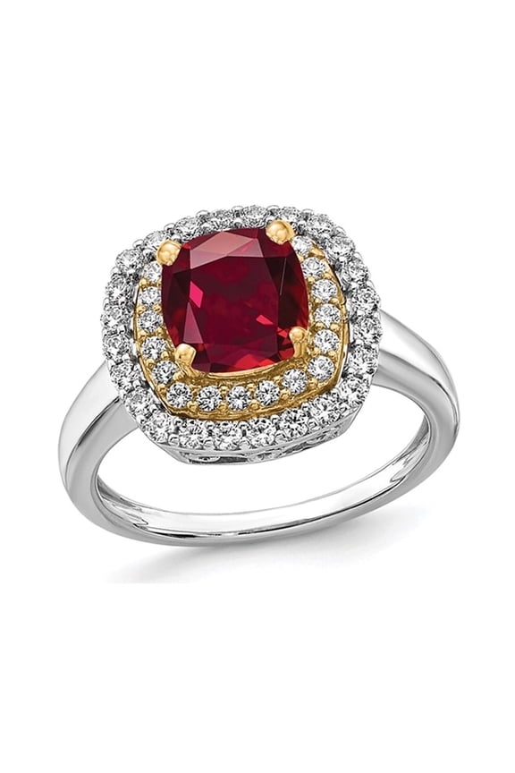 1.40 Carat (Ctw) Lab-Created Ruby Cushion-Cut Halo Ring in 14K White Gold with Lab-Grown Diamonds (SIZE 7)
