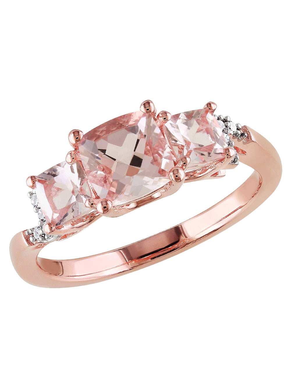 Diamond Stone Rendring 1.40 Carat (Ctw) Morganite Three Stone Ring with Diamonds in Rose ...