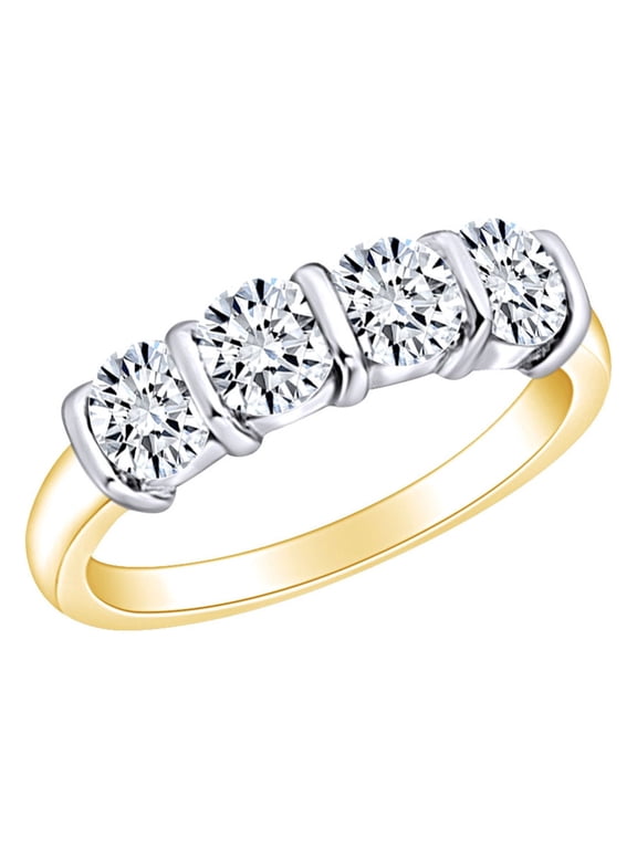 1.40 Carat (Ctw) Round White Natural Diamond 4 Stone Eternity Wedding Band Ring In 14k Solid Yellow Gold Ring Size-9