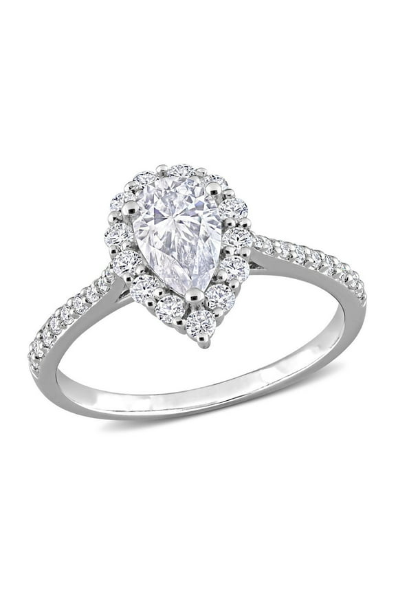 1.40 Carat (Ctw) Synthetic Moissanite Teardrop Halo Engagement Ring In Sterling Silver for Women