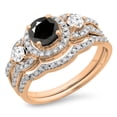 thumbnail image 1 of 1.40 Carat (ctw) 10K Rose Gold Round Black & White Diamond Ladies 3 Stone Halo Bridal Engagement Ring With Matching Band, 1 of 1