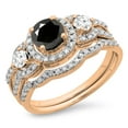 thumbnail image 1 of 1.40 Carat (ctw) 14K Rose Gold Round Black & White Diamond Ladies 3 Stone Halo Bridal Engagement Ring With Matching Band, 1 of 1