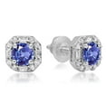 thumbnail image 1 of 1.40 Carat (ctw) 18K White Gold Round Cut Tanzanite & Baguette & Round Cut White Diamond Ladies Halo Style Stud Earrings, 1 of 1