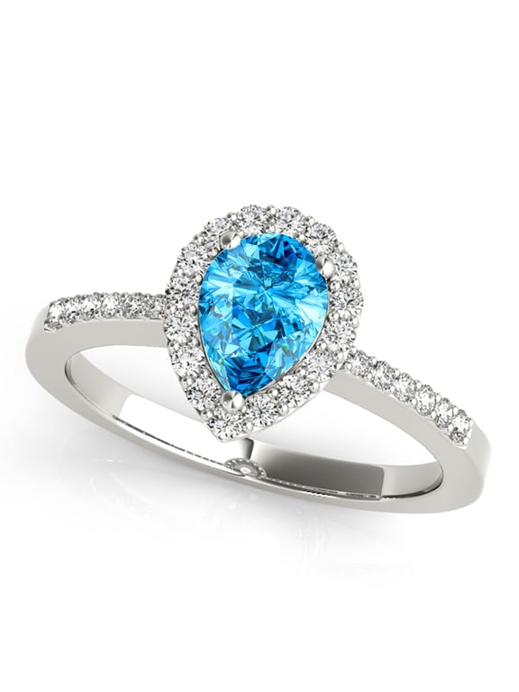 1.40 Ct Diamond & Pear Shaped Blue Topaz Engagement/Wedding Ring - 10K Gold