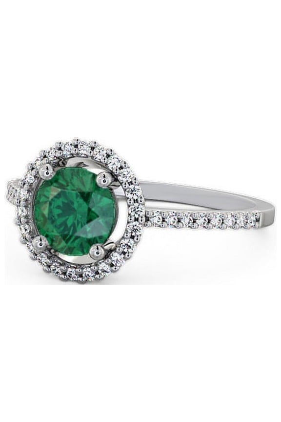 1.40 Ct New Design Round Cut Natural Emerald Gemstone Diamond Ring for Anniversary 14K White Gold Size 5