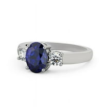 1.40 Ct Oval Cut Genuine Diamond Blue Sapphire Sparkle Three Stone Ring for Women 14K White Gold Size 7