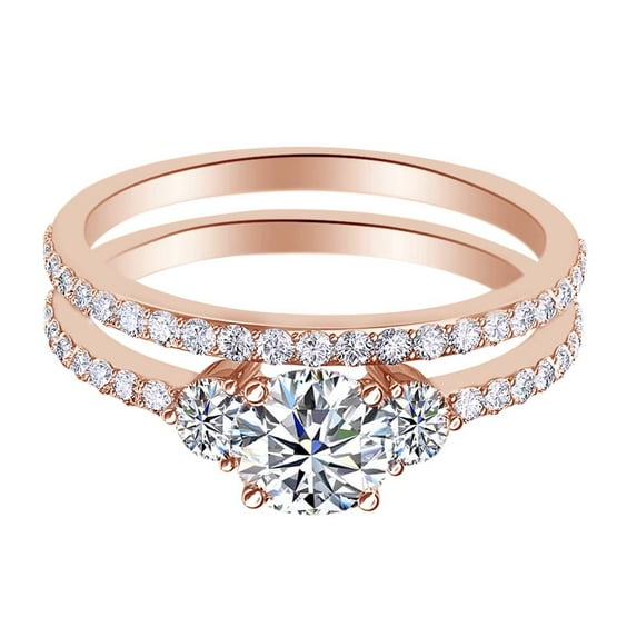AFFY 1.40 Ct Round Cut White Natural Diamond Solitaire Engagement Ring in 14k Rose Gold Ring Size - 7.5