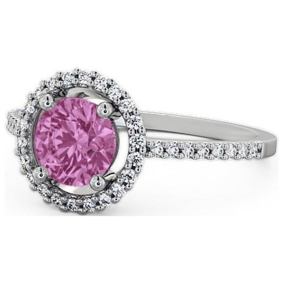 1.40 Ct Round Shape Stunning Halo Pink Sapphire Real Diamond Wedding Ring for Women 14K White Gold Size 7