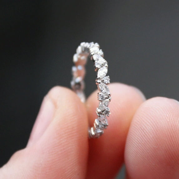 1.40Ct Marquise Cut Lab Created Diamond Full Eternity Wedding Band Ring 14K White Gold Plated