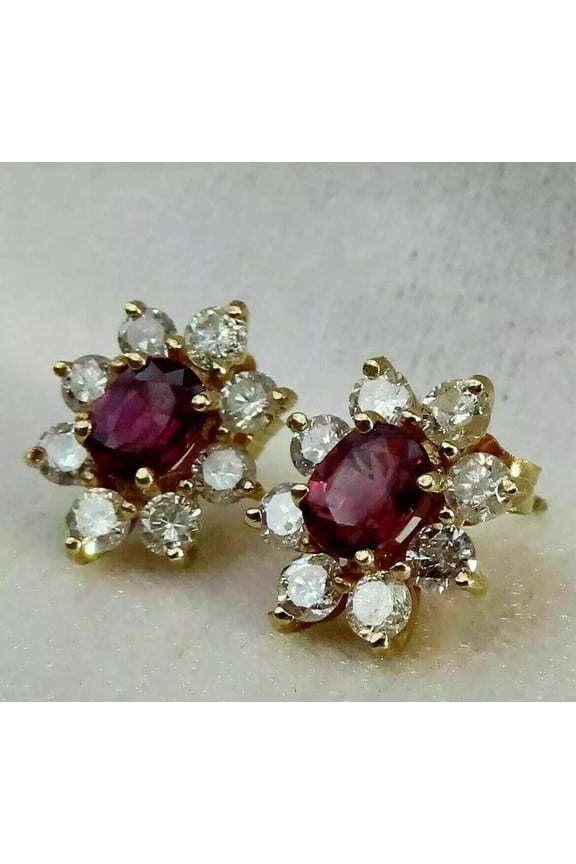 1.40Ct Oval Cut Lab-Created Red Garnet Stud Earrings 14K Yellow Gold Plated