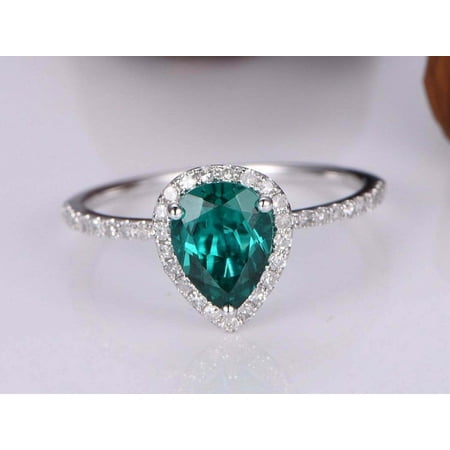 1.40Ct Pear Cut Lab Created Green Emerald Engagement Ring 14k White Gold Plated