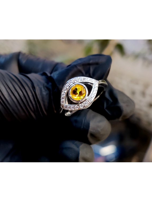 1.40Ct Round Cut Simulated Yellow Citrine Evil Eye Halloween Ring 925 Sterling Silver