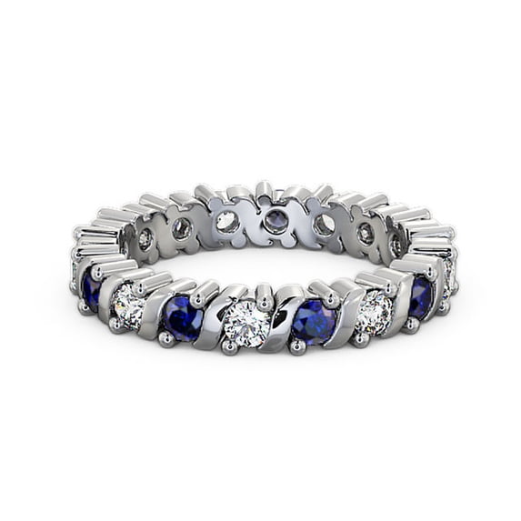 1.41 Ct Round Cut Blue Sapphire Real Diamond Beautiful Engagement Eternity Band for her 14K White Gold Size 10