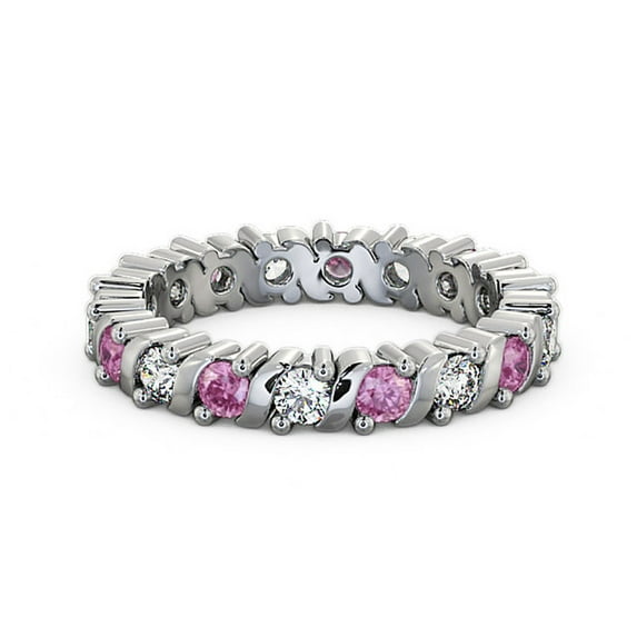 1.41 Ct Round Cut Pink Sapphire Real Diamond Beautiful Eternity Band for Engagement 14K White Gold Size 11