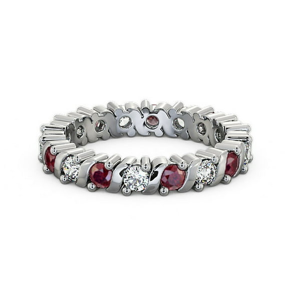 1.41 Ct Round Cut Ruby Gemstone Real Diamond Stunning Eternity Band for Women 14K White Gold Size 4.5