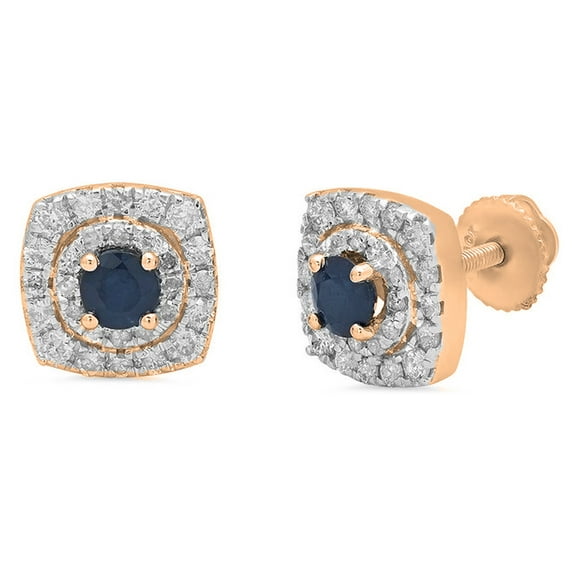 1.42 Carat (ctw) 18K Rose Gold Round Cut Blue Sapphire & White Diamond Ladies Halo Style Stud Earrings