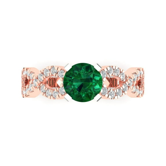Solitaire with Accents Engagement Ring for Women - 1.42ct Simulated Emerald in 14K Rose/White Gold Promise Ring