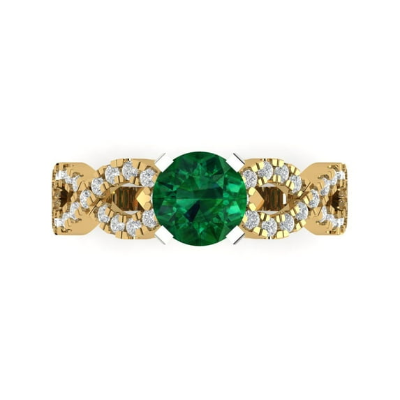 Solitaire with Accents Engagement Ring for Women - 1.42ct Simulated Emerald in 14K Yellow/White Gold Promise Ring