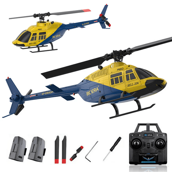 1/42 Scale A60 RC Helicopter for Adults, RC ERA BELL 206 Mini 4CH 2.4GHz 90-Class Flybarless Helicopter with 6-Axis Gyro, Beginner RTF Aircraft Gift for Birthday Christmas (2 Battery)