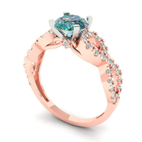 1.42 ct Round Cut Blue Moissanite Solitaire with Accents Engagement Ring for Women in 18K Rose/White Gold