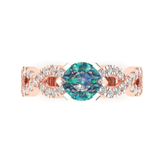 1.42 ctw Solitaire with Zirconia Diamond Accents Anniversary Ring for Women | Round Cut Blue Moissanite | Hyperallergenic Solid 18K Rose/White Gold