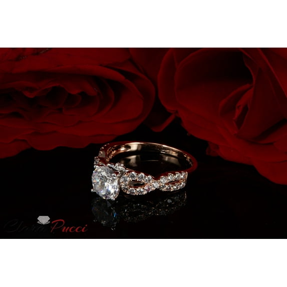 1.42 ct Round Cut Moissanite Solitaire with Accents Engagement Ring for Women in 18K Rose/White Gold