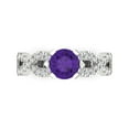 thumbnail image 1 of 1.42 ctw Solitaire with Zirconia Diamond Accents Anniversary Ring for Women | Round Cut Natural Amethyst | Hyperallergenic Solid 14K White Gold, 1 of 5
