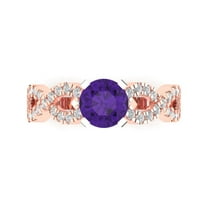 1.42 ctw Solitaire with Zirconia Diamond Accents Anniversary Ring for Women | Round Cut Natural Amethyst | Hyperallergenic Solid 18K Rose/White Gold