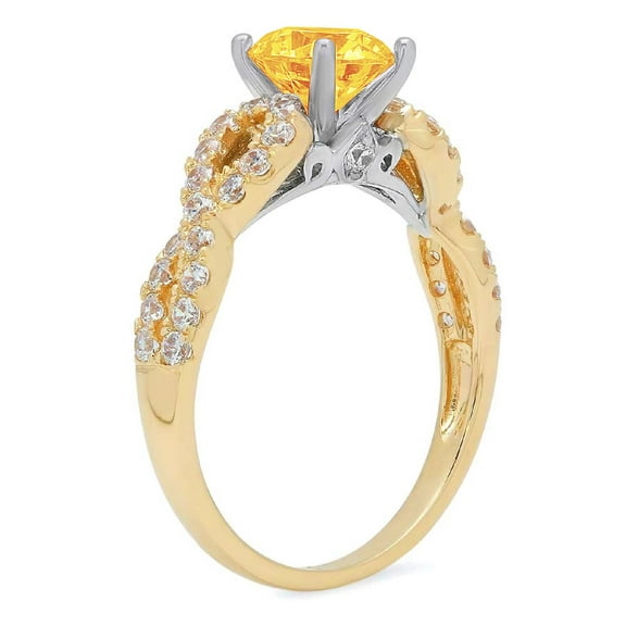 1.42 ct Round Cut Natural Citrine Solitaire with Accents Engagement Ring for Women in 18K Yellow/White Gold