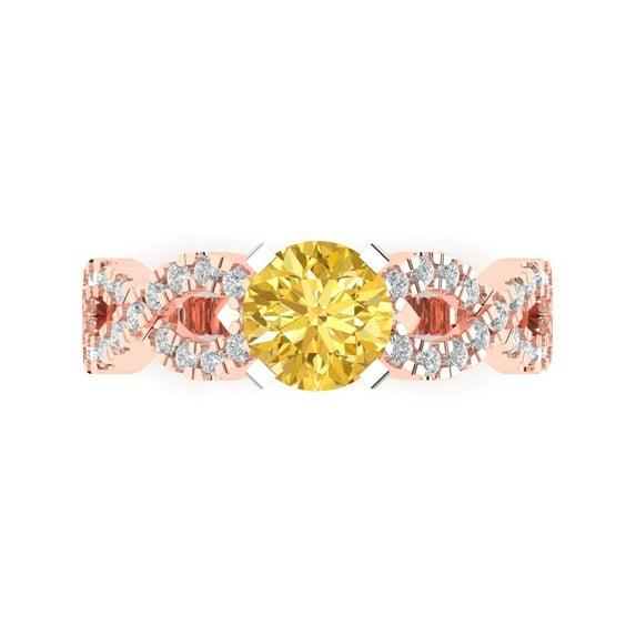 1.42 ctw Solitaire with Zirconia Diamond Accents Anniversary Ring for Women | Round Cut Natural Citrine | Hyperallergenic Solid 18K Rose/White Gold