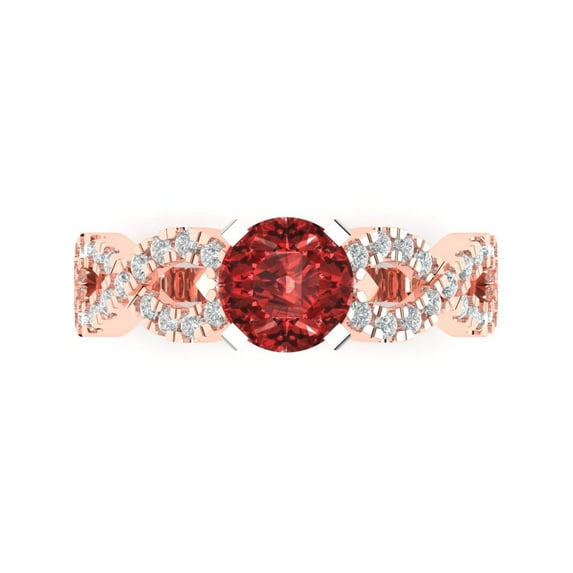 1.42 ctw Solitaire with Zirconia Diamond Accents Anniversary Ring for Women | Round Cut Natural Garnet | Hyperallergenic Solid 18K Rose/White Gold