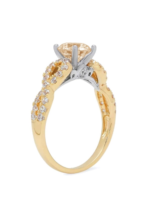 1.42 ct Round Cut Natural Morganite Solitaire with Accents Engagement Ring for Women in 18K Yellow/White Gold