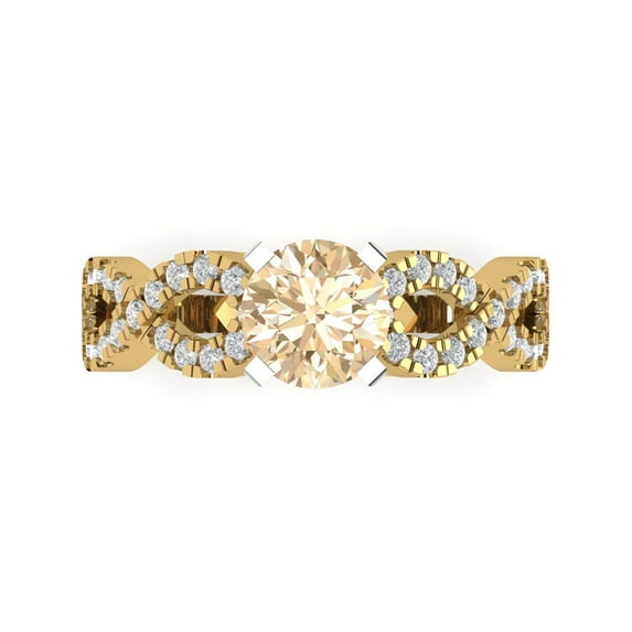 1.42 ct Round Cut Natural Morganite Solitaire with Simulated Diamond Accents 18K Yellow/White Gold Womens Engagement Ring